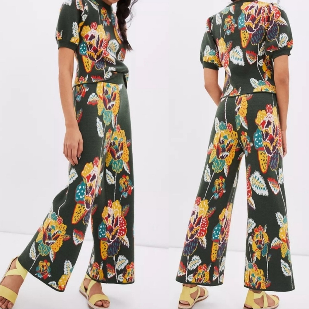 FARM Rio Green Wide Leg Jumpsuit with Floral Print